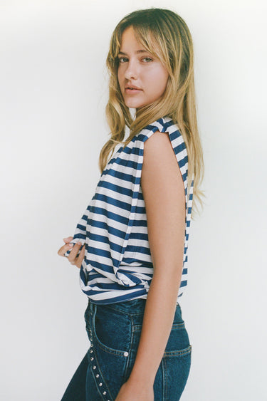 MARCELLA TOP - NAVY AND HEATHER
