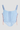 blue corset with orange lace-up details at sides